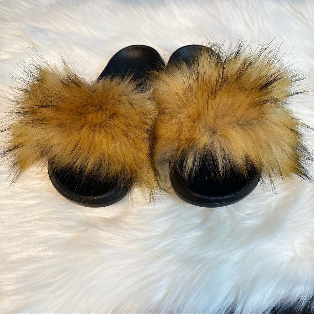 NEW Luxury Fox Fur Slides Sandals 6/6.5